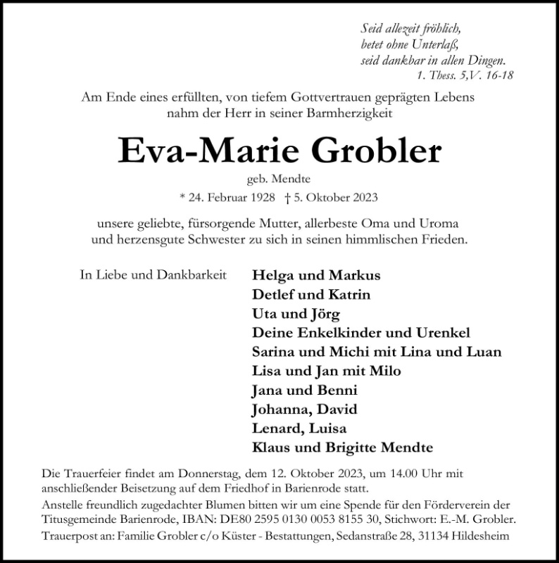 Erinnerungsbild für Eva-Marie Grobler